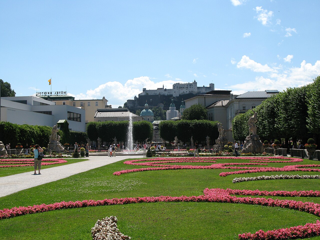 The great parterre of the Mirabell gardens looking south