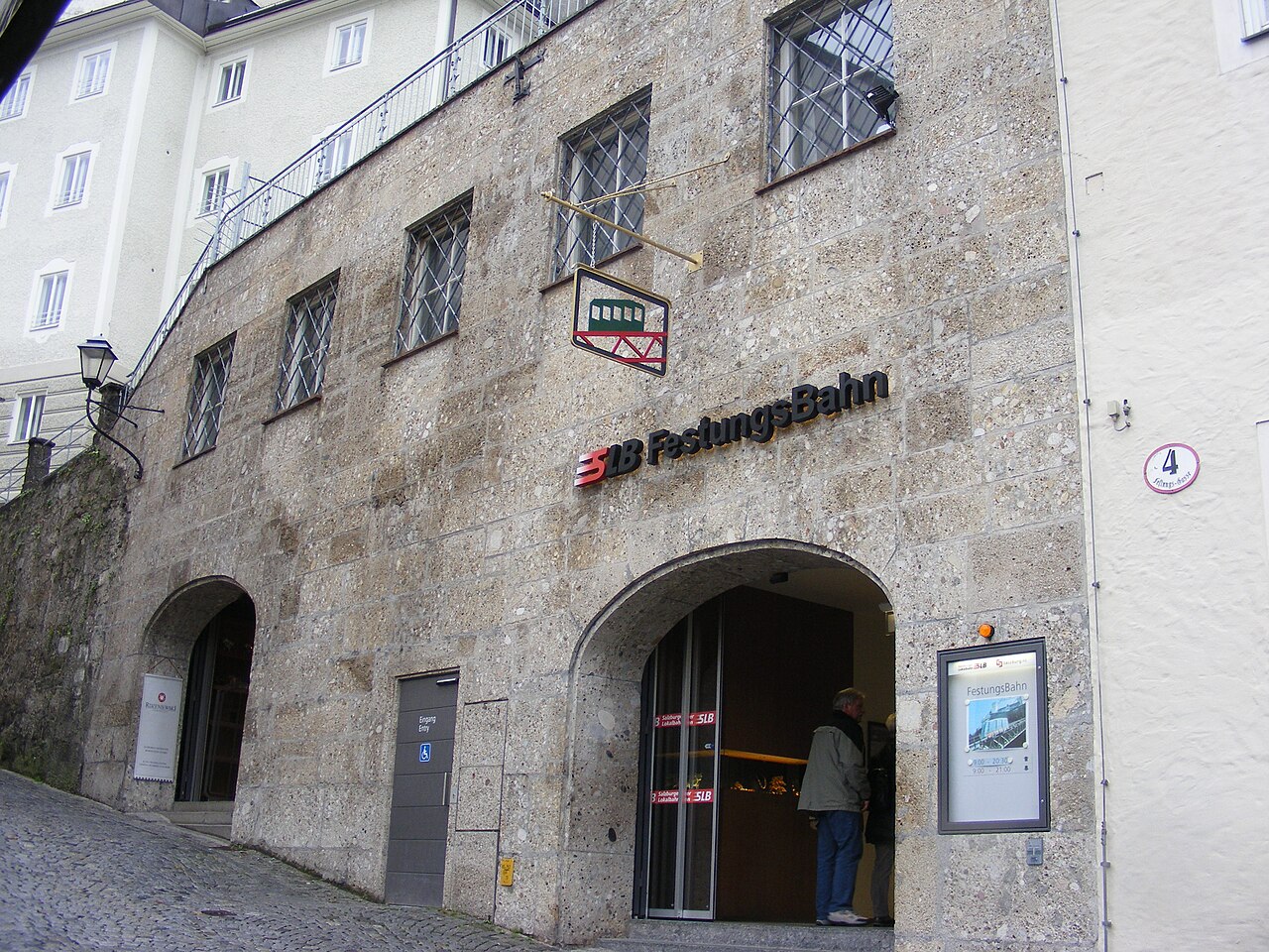 The FestungsBahn valley station on cobbled Festungsgasse